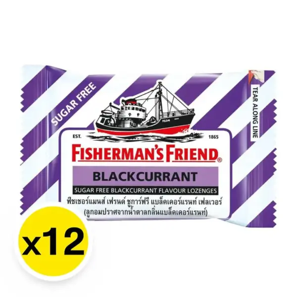 ฟิชเชอร์แมนส์ เฟรนด์ ลูกอมปราศจากน้ำตาล กลิ่นแบล็คเคอร์แรนท์ 12 เม็ด