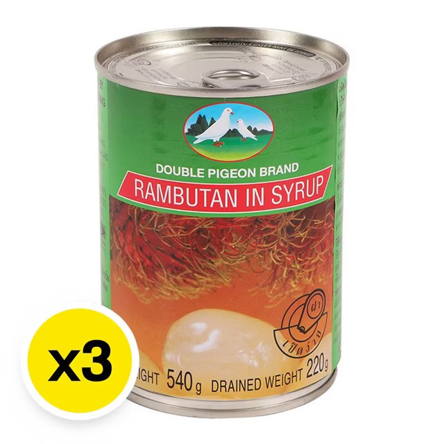 8. DOUBLE PIGEON Rambutan In Syrup x 3 เงาะในน้ำเชื่อม ตรานกพิราบคู่ 540 กรัม x 3 - Image 1