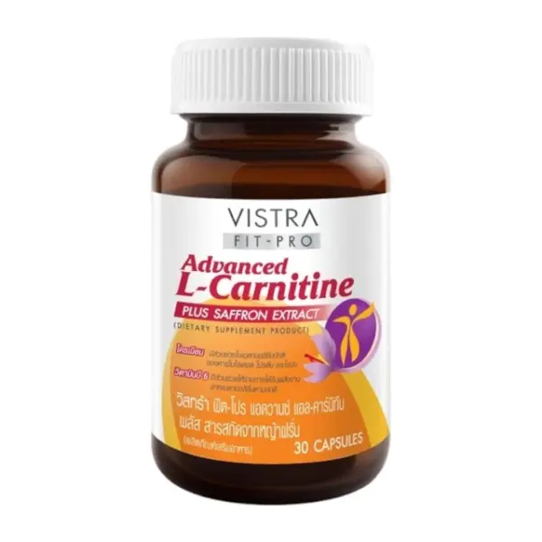 VISTRA Dietary Supplement Fit Pro Advanced L-Carnitine Plus Saffron Extract 30 Capsules