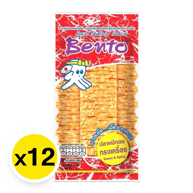 BENTO Bento Squid Seafood Snack Sweet & Spicy 4 g 12 pcs 1 Sweet and spicy squid bento, 4 x 12 pieces - Image 1