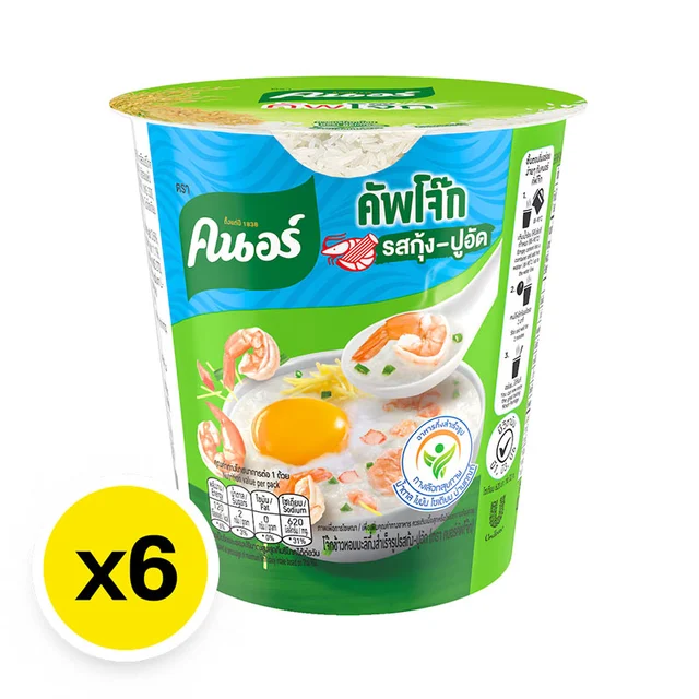 KNORR Cup Instant Jasmine Rice Porridge with Shrimp and Crab Stick 32 g x 6 1 Knorr Cup Jok Shrimp-Crab Stick Flavor 32 g x 6 - Image 1