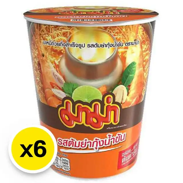 MAMA Cup Instant Noodles Shrimp Creamy Tom Yum 60 g x 6 Mama Cup Instant Noodles, Tom Yum Kung Flavor, 60 g x 6 - Image 1