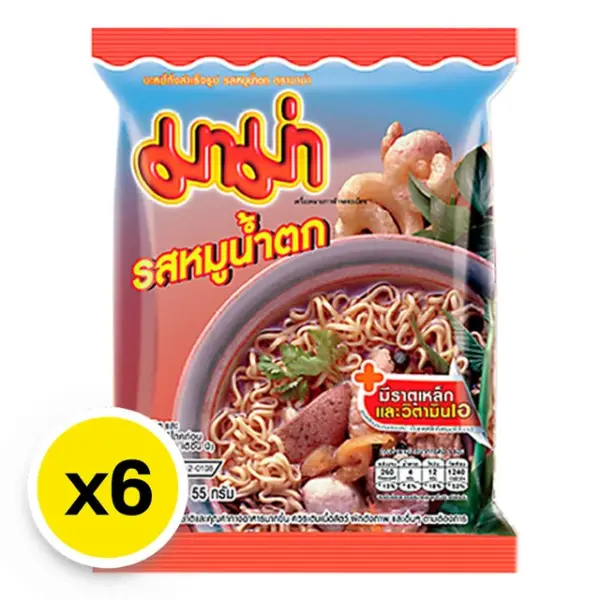บะหมี่กึ่งสำเร็จรูป รสหมูน้ำตก 55 กรัม x6