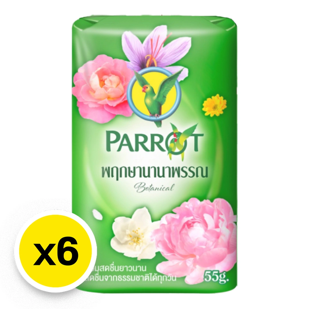 PARROT Soap Green 55 g x 6 11 สบู่ตรานกแก้ว กลิ่นพฤกษานานาพรรณ 55 กรัม x 6 - Image 1
