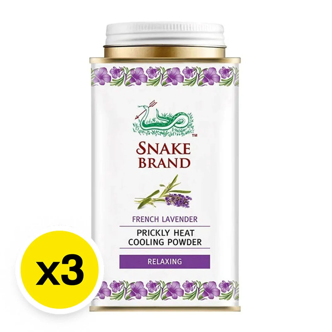 SNAKE BRAND Cooling Powder Relaxing 140 g x 3 111 แป้งเย็น ตรางู กลิ่นลาเวนเดอร์ 140 กรัม x 3 - Image 1