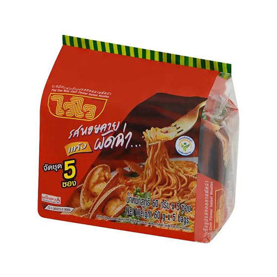 Wai-Wai-Instant-Noodles-Clams-Hoi-Lai-Pad-Cha-Flavor-70-g Wai Wai, clam flavor, stir-fried with chilli paste, 60 grams, pack of 5 packets - Image 1