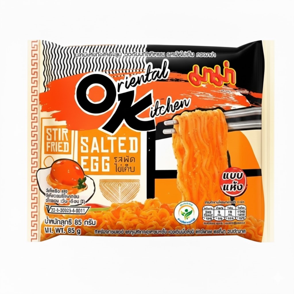 orange 4 MAMA Oriental Kitchen Dry Instant Noodles, Salted Egg Flavor, 85 g x4 - Image 1