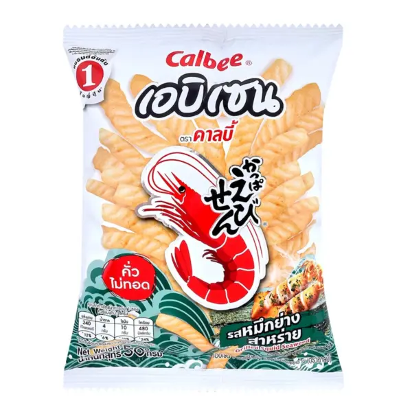 Calbee Shrimp Crackers, Grilled Squid Seaweed Flavor, 50 g.