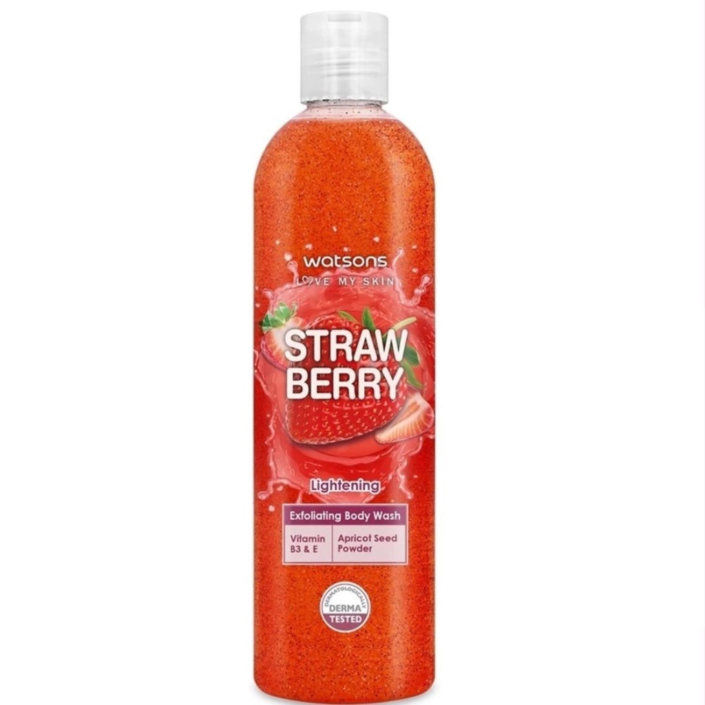 Watsons Strawberry Exfoliating Body Wash 410g 123 วัตสัน สตรอว์เบอร์รี เอ็กซ์โฟลิเอติ้ง บอดี้ วอช 410 กรัม - Image 1
