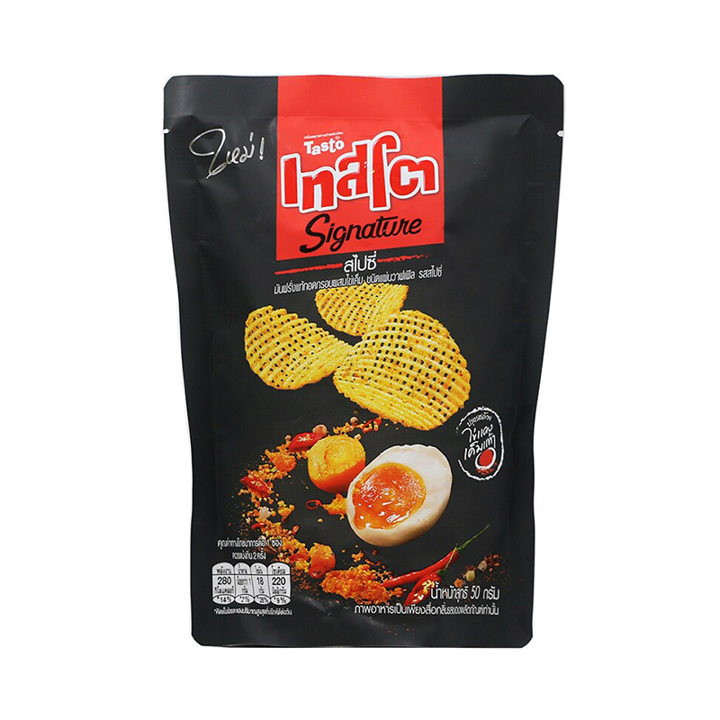 เทสโต ซิกเนเจอร์ แผ่นหยัก รสไข่เค็มสไปซี่ 90 ก. Testo Signature Spicy Salted Egg Flavored Wavy Chips 90 g. - Image 1