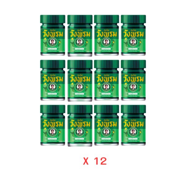 ยาหม่องสมุนไพรวังพรมสูตรเสลดพังพอน (สีเขียว) 50g (12 กล่อง)