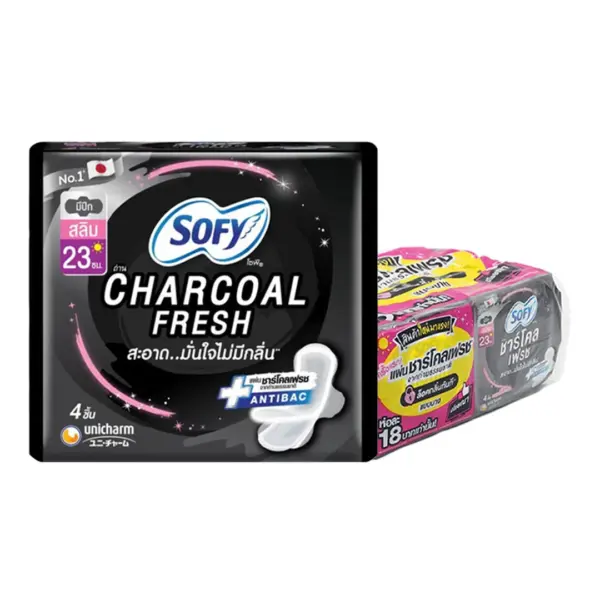 โซฟี ผ้าอนามัยแบบมีปีก ชาร์โคลเฟรชสลิม 23 ซม. 4 ชิ้น x 6