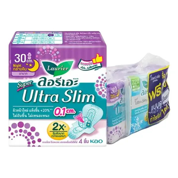 ลอรีเอะ ซูเปอร์ อัลตร้าสลิม ผ้าอนามัยแบบมีปีก 30 ซม. 4 ชิ้น x 6