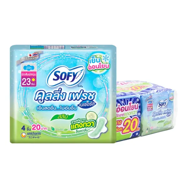 โซฟี ผ้าอนามัย คูลลิ่งเฟรช เนเชอรัล สลิม 23 ซม. 4 ชิ้น x 6