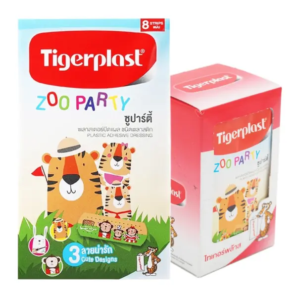 ไทเกอร์พล๊าส พลาสเตอร์ปิดแผล ชนิดพลาสติก ลายซูปาร์ตี้ 8 ชิ้น x 10 ซอง