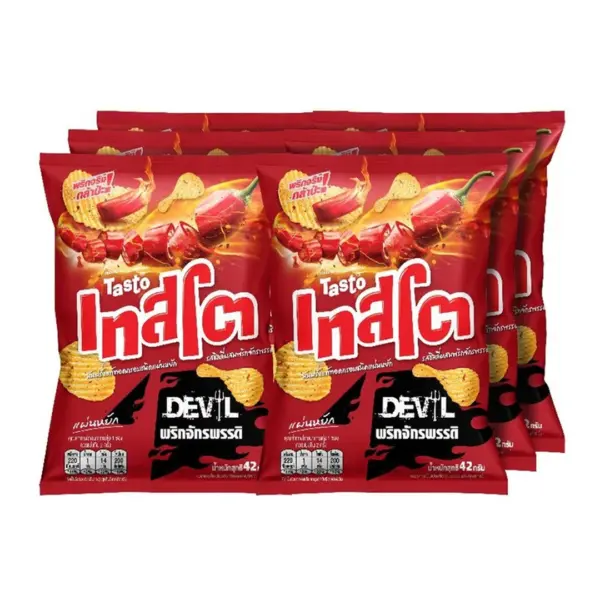 เทสโต มันฝรั่งแผ่นทอดกรอบ เดวิล ชิลลี่ผสมพริกจักรพรรดิ์  42 ก. x 6