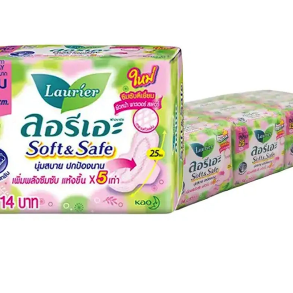 ลอรีเอะ ซอฟท์แอนด์เซฟ สลิม ผ้าอนามัยแบบมีปีก 25 ซม. 4 ชิ้น x 12