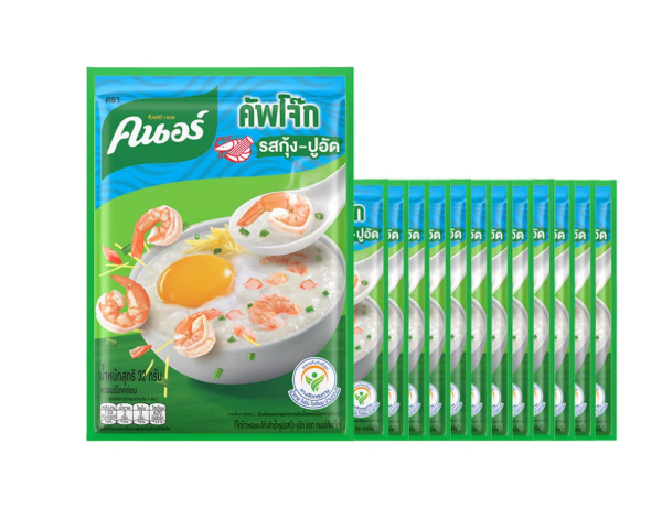 คนอร์ โจ๊กกึ่งสำเร็จรูป รสกุ้ง+ปูอัด 32 ก. x 12