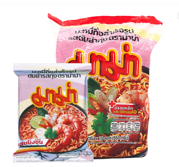 มาม่า บะหมี่กึ่งสำเร็จรูป รสต้มยำกุ้ง 55 ก. 10 ซอง