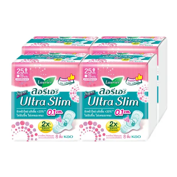 ลอรีเอะ ซูเปอร์ อัตราสลิม ผ้าอนามัย แบบมีปีก 25 ซม. 8 ชิ้น x 4