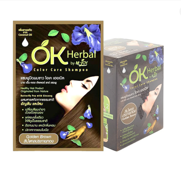 โอเค เฮอเบิล แชมพูปิดผมขาว สีน้ำตาลประกายทอง 30 มล. x 12