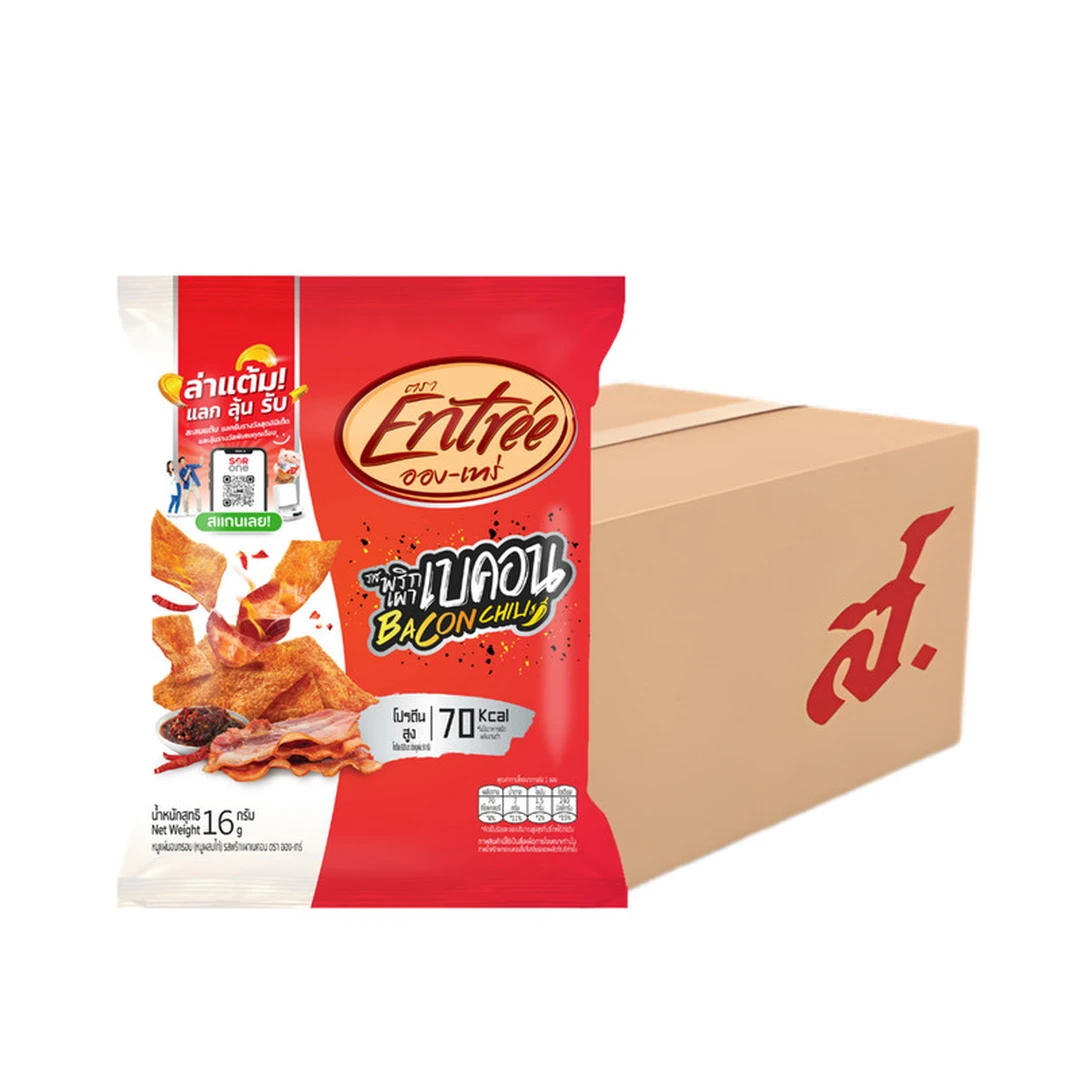 อองเทร่ หมูแผ่นอบกรอบ รสพริกเผาเบคอน 16 ก. x 36