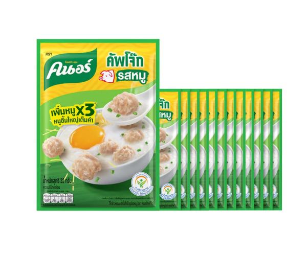 คนอร์ โจ๊กกึ่งสำเร็จรูป ชนิดซอง รสหมู 32 ก. x 12