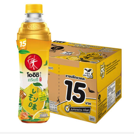 โออิชิ ชาเขียวพร้อมดื่ม รสน้ำผึ้งผสมมะนาว 370 มล. x 24