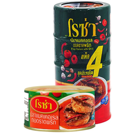 โรซ่า ปลาแมคเคอเรลทอดราดพริก 150 ก. x 4