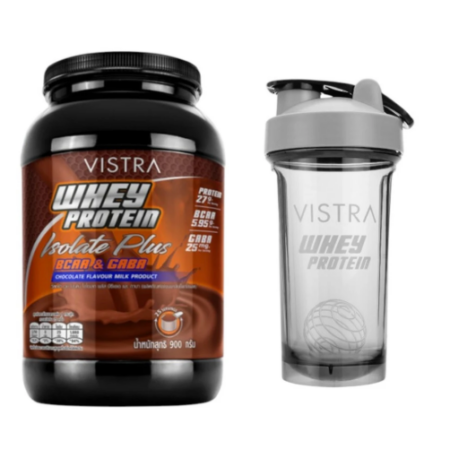 วิสตร้า เวย์ โปรตีน ไอโซเลท พลัส บีซีเอเอ & กาบา รสช็อกโกแลต 900 ก. + โพรตีน บอล เชคเกอร์