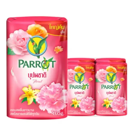 พฤกษานกแก้ว สบู่ก้อน กลิ่นบุปผชาติ สีชมพู 105 ก. x 4