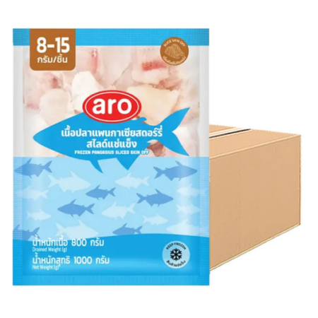 เอโร่ เนื้อปลาแพนกาเซียสดอร์รี่สไลซ์แช่แข็ง (ขนาด 8-15 ก./ชิ้น) 1 กก. x 10