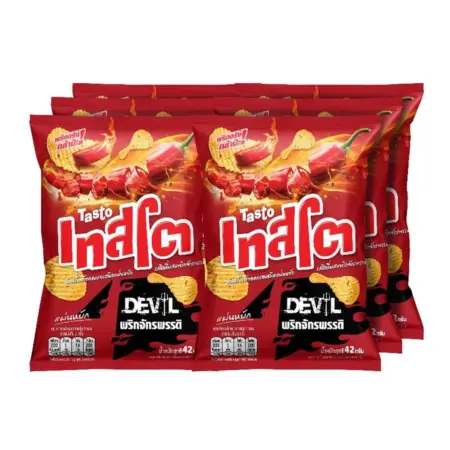 เทสโต มันฝรั่งแผ่นทอดกรอบ เดวิล ชิลลี่ผสมพริกจักรพรรดิ์  42 ก. x 6