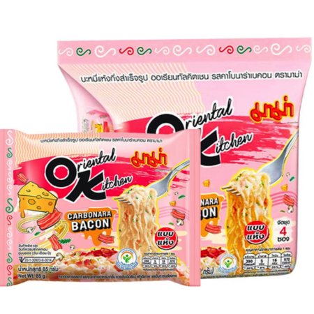 มาม่า ออเรียนทัลคิตเชน บะหมี่กึ่งสำเร็จรูป รสคาโบนาร่าเบคอน 85 ก. 4 ซอง