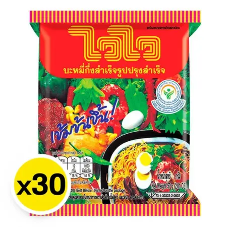 Wai Wai instant noodles, Oriental style flavor, 57 grams, 30 pieces