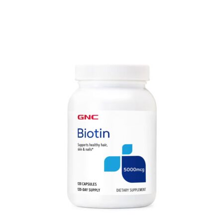 Biotin Supplement 5,000 micrograms for strong hair, skin and nails. 120 servings.