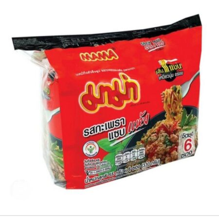 Mama instant noodles, basil flavor, spicy, dry, 55 grams, pack of 6