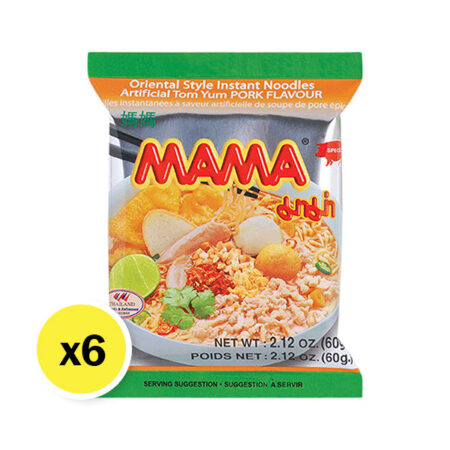 Mama instant noodles, Tom Yum pork flavor, 60 grams, pack of 6