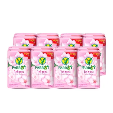 สบู่ก้อน ตรานกแก้ว กลิ่นไวท์ ซากุระ ขนาด 4 ก้อน x4 ห่อ