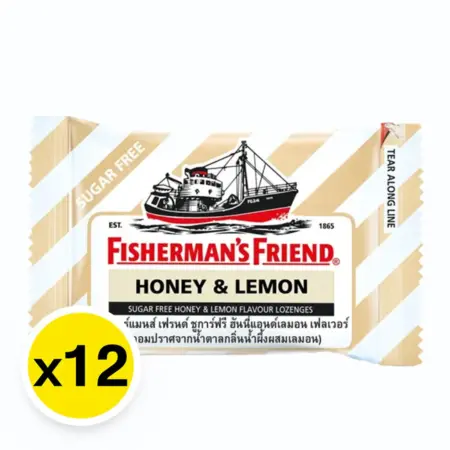 ฟิชเชอร์เแมนส์ เฟรนด์  ลูกอม ปราศจากน้ำตาล  กลิ่น น้ำผึ้งผสมมะนาว 12 เม็ด x 12