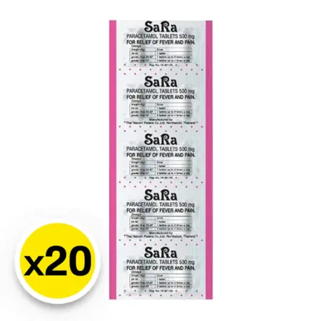 Sara Paracetamol 500 ml. 10 tablets x 20 packets