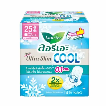 Laurier Super Ultra Slim Cool with Wings 25 cm. 14 pieces