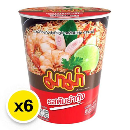 Mama Cup Instant Noodles, Tom Yum Shrimp Flavor, 60 g x 6