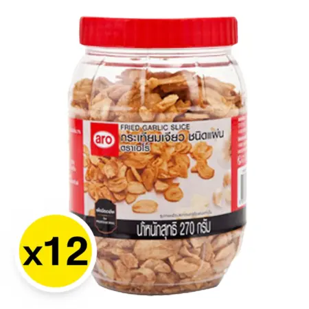 กระเทียมเจียว ชนิดแผ่น  ตรา aro 270 กรัม x 12