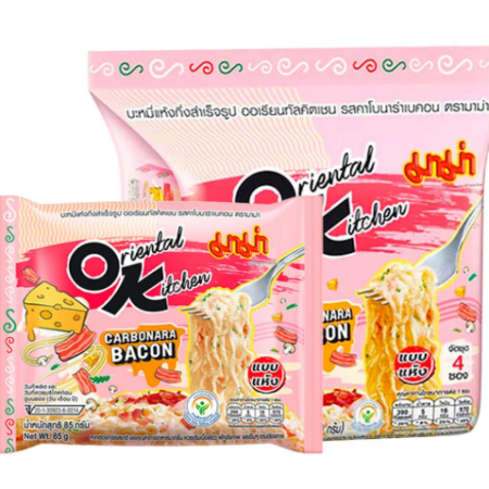 มาม่า ออเรียนทัลคิตเชน บะหมี่กึ่งสำเร็จรูป รสคาโบนาร่าเบคอน 85 ก. 4 ซอง