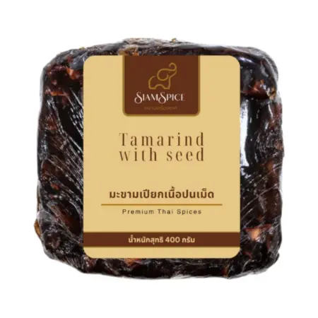 มะขามเปียกเนื้อปนเม็ด 400 กรัม คัดเกรด (SiamSpice Tamarind with seed 400 g.) (ตรา สยามเครื่องเทศ)