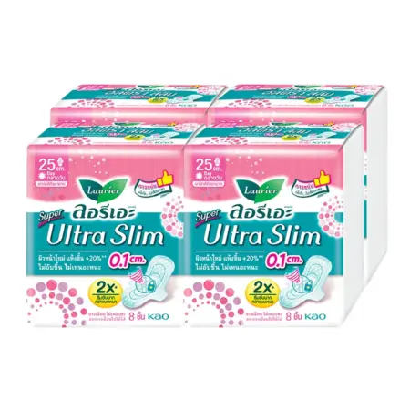 ลอรีเอะ ซูเปอร์ อัตราสลิม ผ้าอนามัย แบบมีปีก 25 ซม. 8 ชิ้น x 4