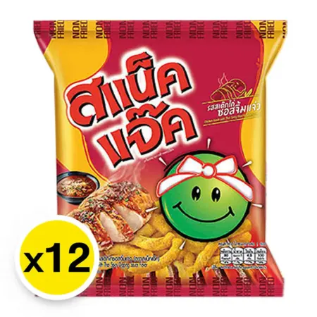 สแน็คแจ๊ค ขนมถั่วลันเตาอบกรอบ รสสเต๊กไก่ซอสจิ้มแจ่ว 15 ก. x 12