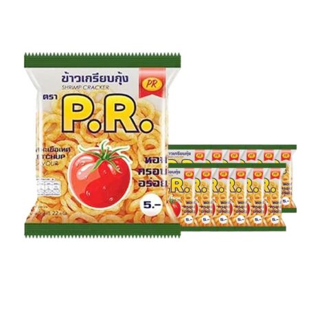 พีอาร์ ข้าวเกรียบกุ้ง รสมะเขือเทศ 22 กรัม x 12 ซอง