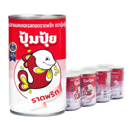 ปลาแมคเคอเรลทอดราดพริก  ตราปุ้มปุ้ย x 10